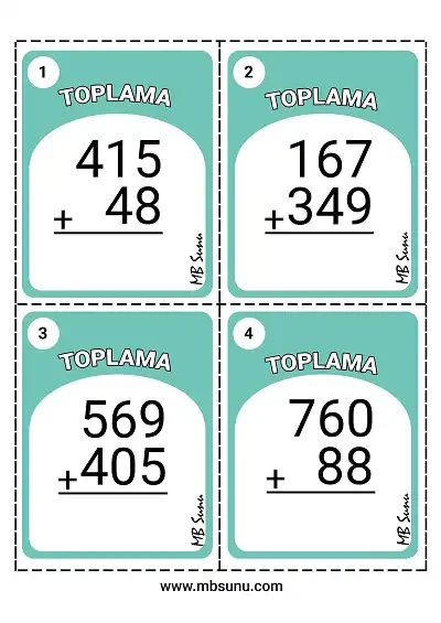3. Sınıf Matematik – 32’li Toplama İşlemi Görev Kartları Seti
